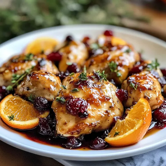 A plate of chicken with orange slices on top.