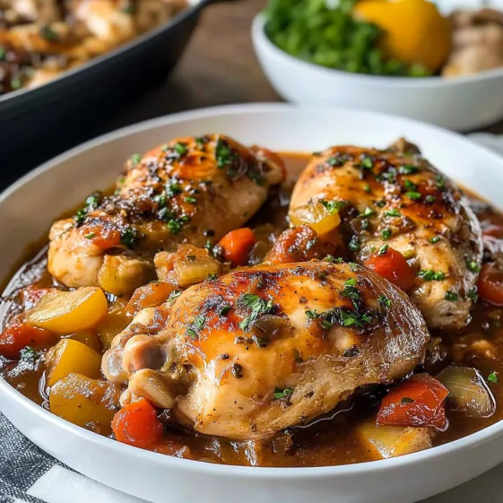 A plate of food with chicken and vegetables.