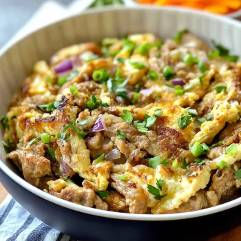 A bowl of food with onions and green peppers.