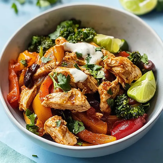 A bowl of chicken and vegetables.