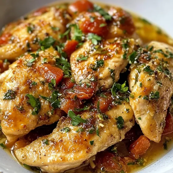 Chicken with tomatoes and herbs.