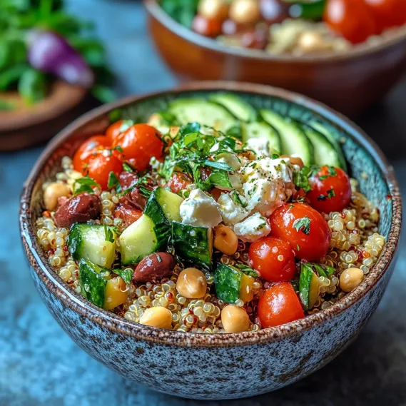 A bowl of food with tomatoes, cucumbers, and feta cheese.