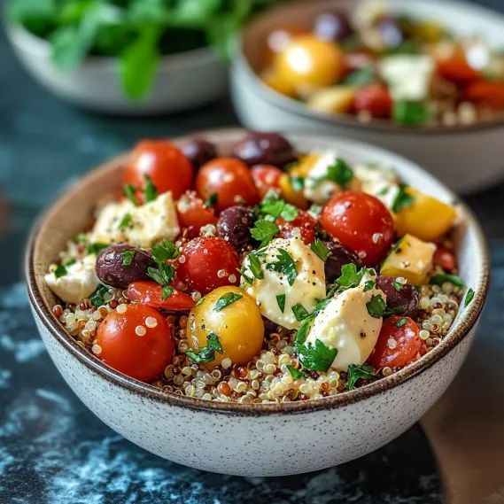 A bowl of food with tomatoes, cucumbers, and feta cheese.