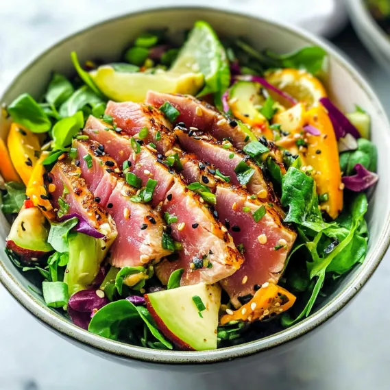 A bowl of salad with a piece of fish.