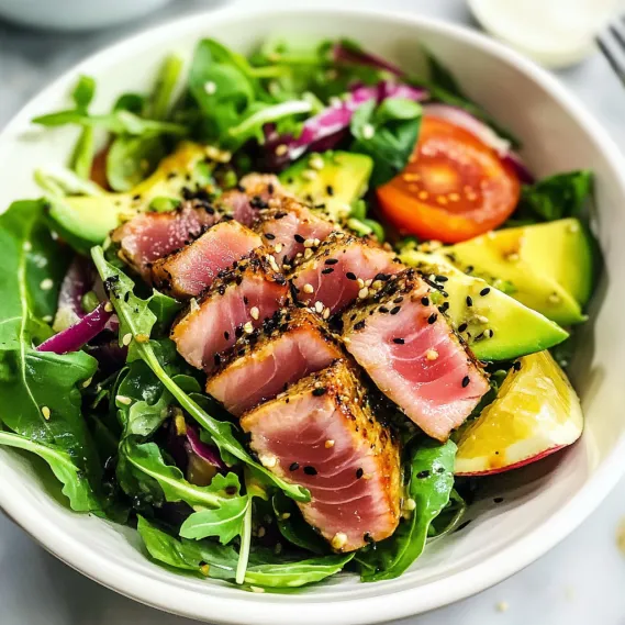 A bowl of salad with fish and tomatoes.