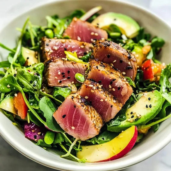 A bowl of salad with fish and vegetables.