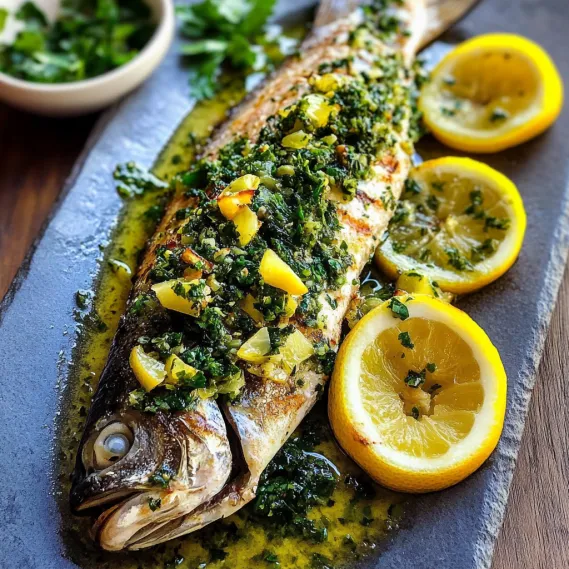 A fish with lemon slices on top.