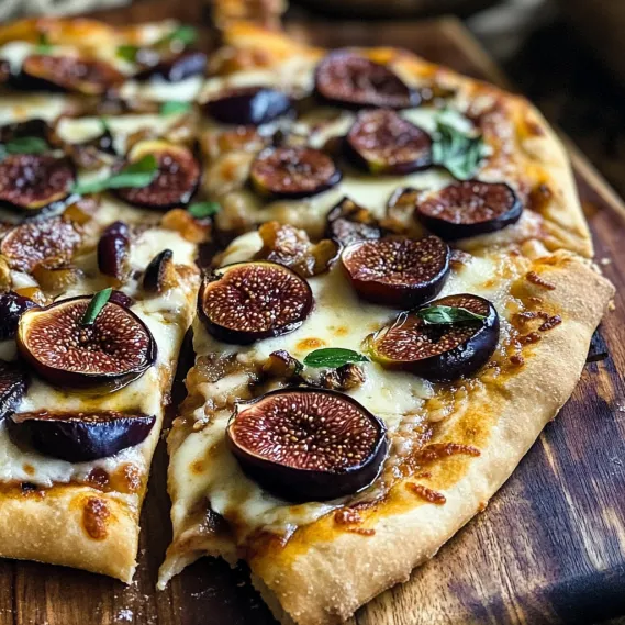 A pizza with figs and cheese.