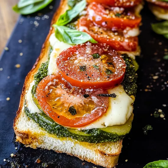A slice of pizza with tomatoes and basil.