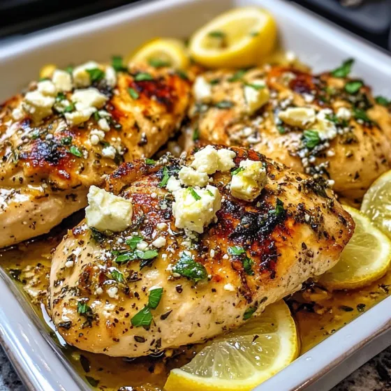A plate of chicken with lemon and blue cheese.