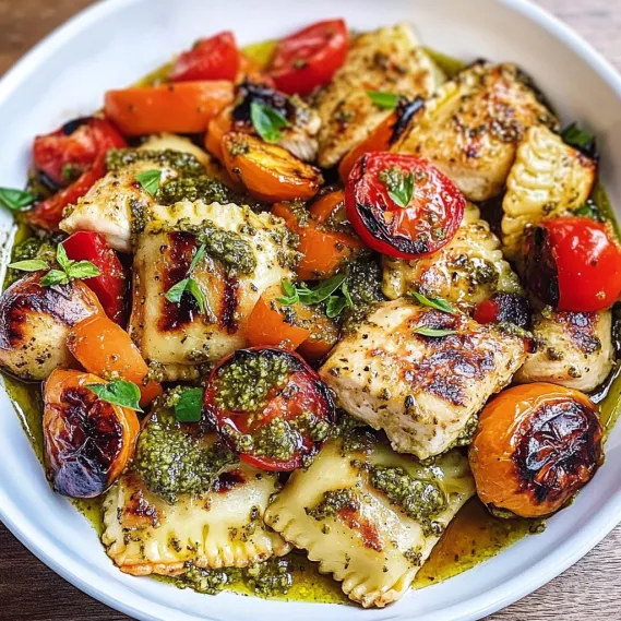 A bowl of food with tomatoes, chicken, and pasta.