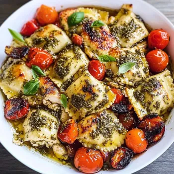 A bowl of food with tomatoes and chicken.