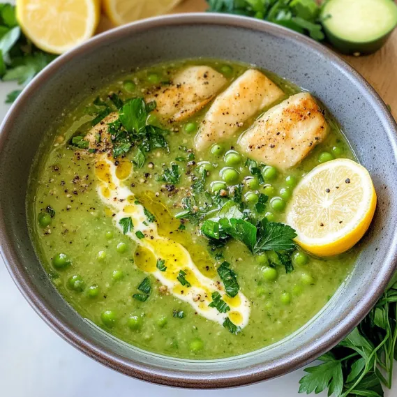 A bowl of soup with lemon wedges in it.