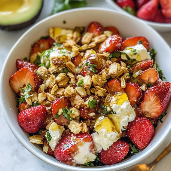 A bowl of strawberries and yogurt.
