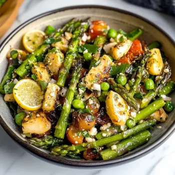 A bowl of food with green beans and tomatoes.
