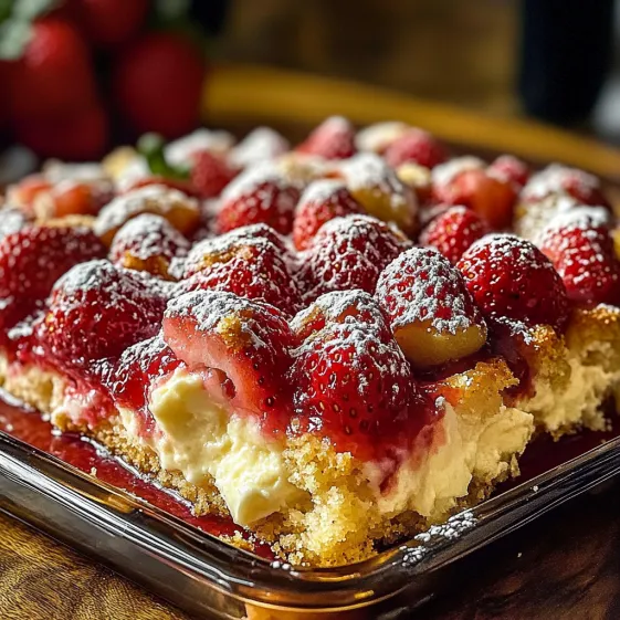 A dessert with strawberries and whipped cream.