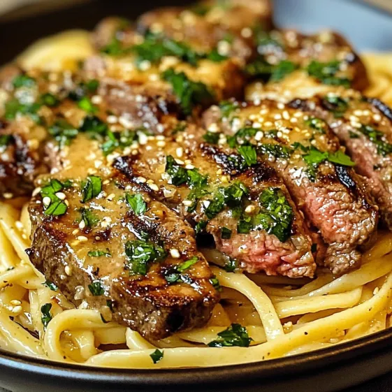 A bowl of pasta with meat on top.