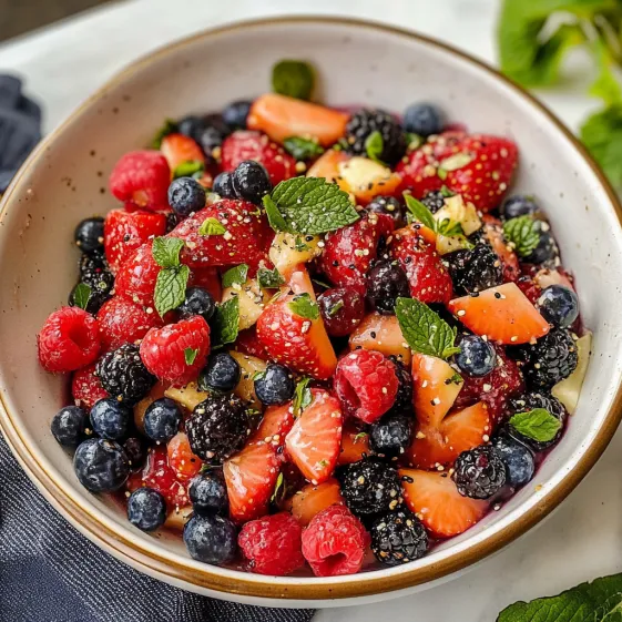 A bowl of fruit with strawberries, blueberries, raspberries, and blackberries.