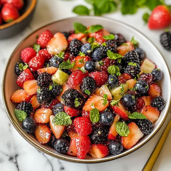 A bowl of fruit with strawberries, blueberries, and raspberries.