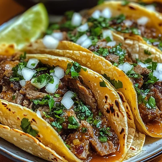 A plate of tacos with meat and onions.