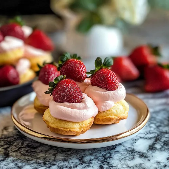 A plate of strawberry shortcake with strawberries on top.
