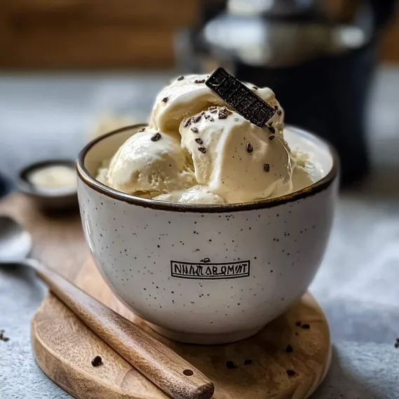 A bowl of ice cream with chocolate chips.