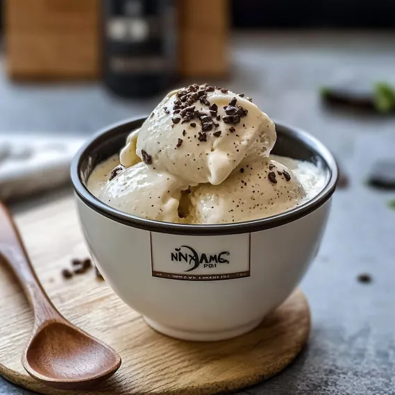A bowl of ice cream with chocolate chips.
