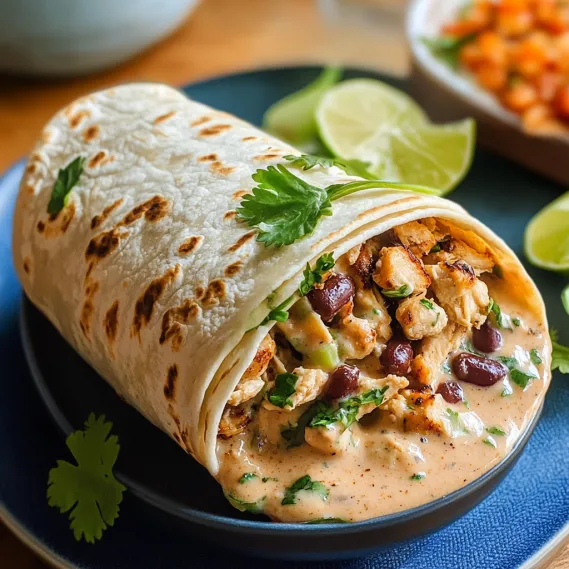 A plate of food with a burrito and a bowl of beans.