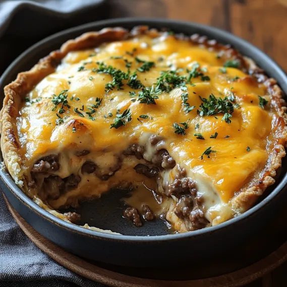 A slice of cheese and meat pie.