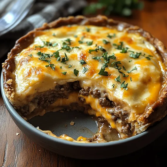 A slice of cheesy meat pie.