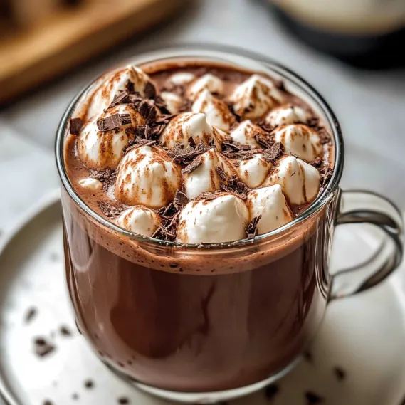 A cup of chocolate with marshmallows on top.
