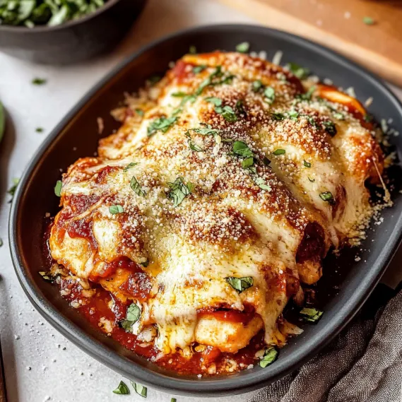 A dish of food with cheese and herbs.