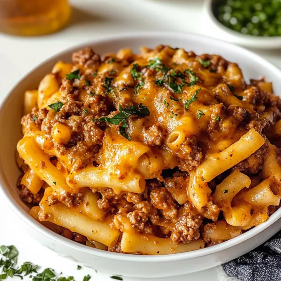 A bowl of pasta with meat sauce.
