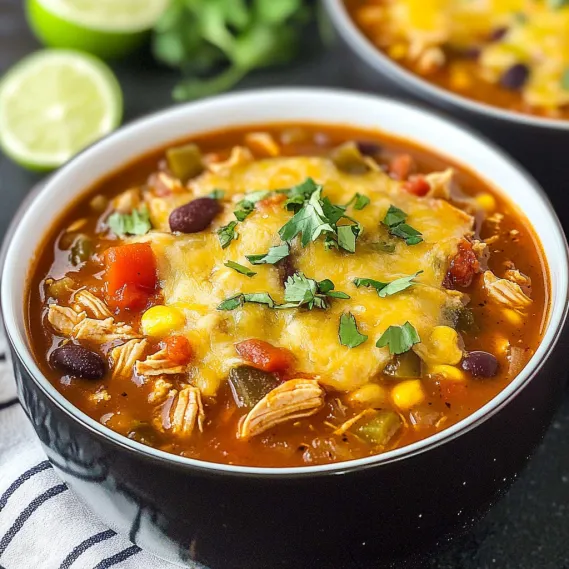 A bowl of soup with a spoon in it.