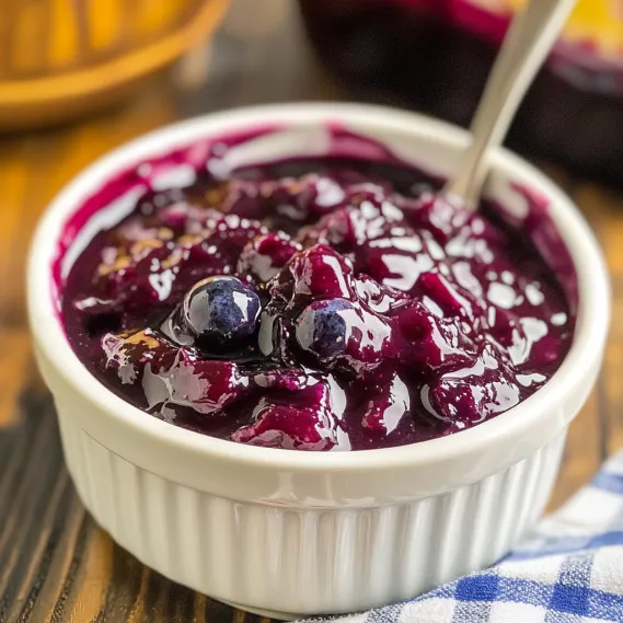 A bowl of blueberry jam.