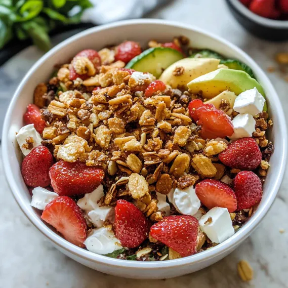 A bowl of fruit with strawberries, bananas, and walnuts.