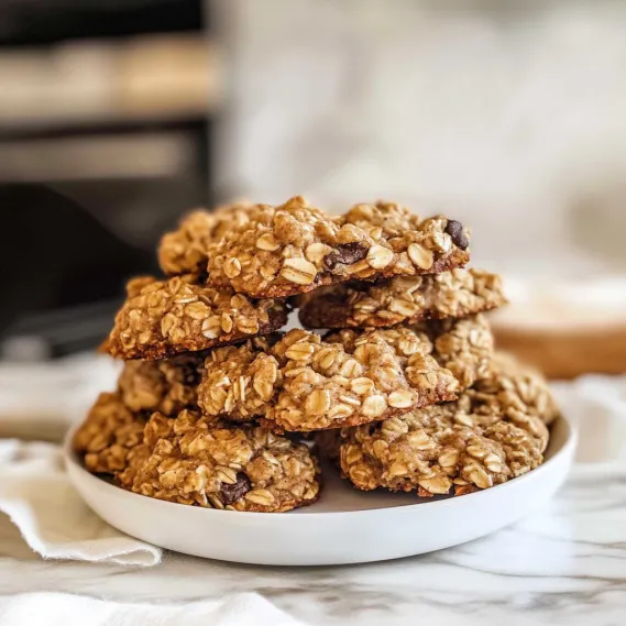 A stack of oatmeal cookies on a plate.