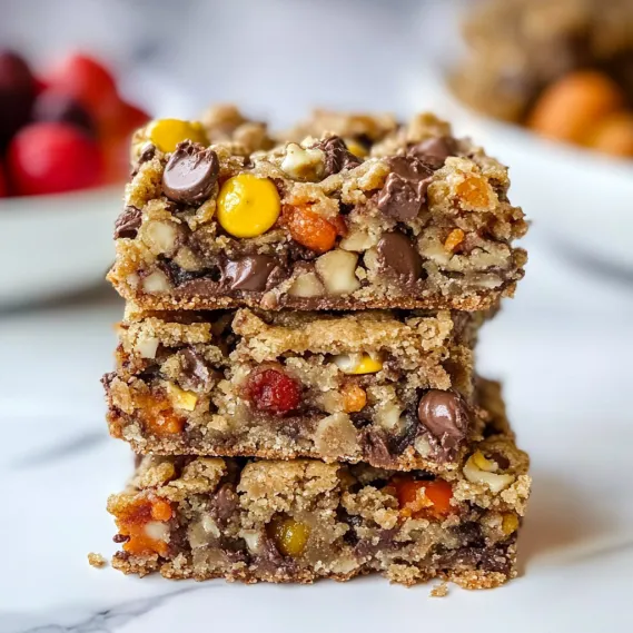 A stack of chocolate chip and peanut butter bars.