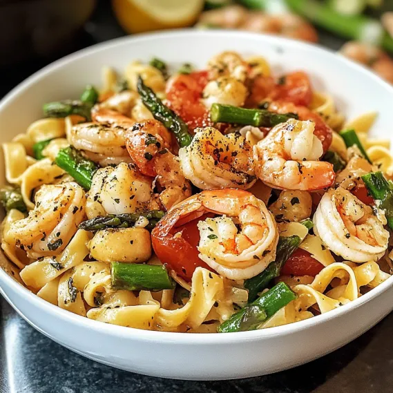 A bowl of shrimp and vegetables.