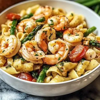 A bowl of shrimp and vegetables.