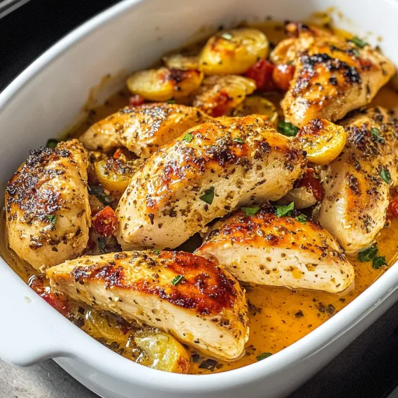 A bowl of chicken with vegetables.