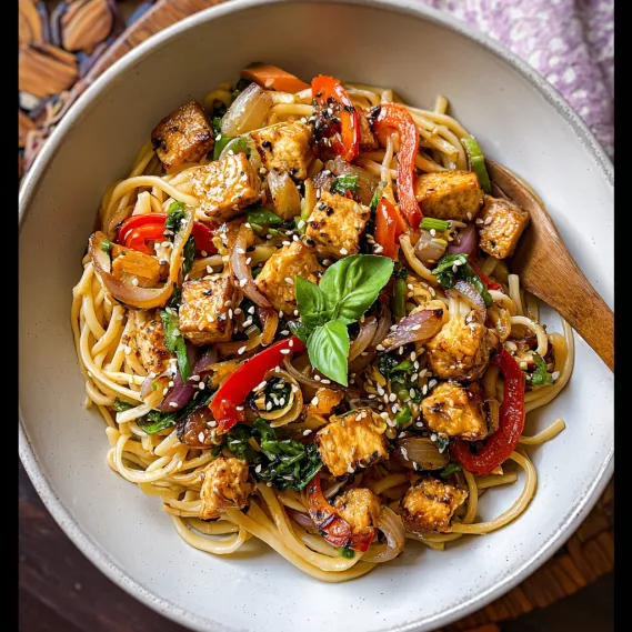 A bowl of noodles with vegetables and meat.