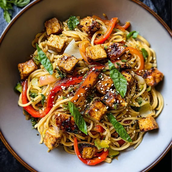 A bowl of noodles with vegetables and meat.