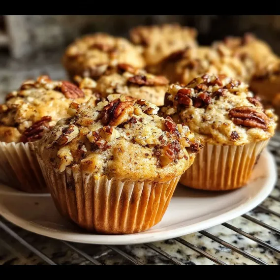 A plate of muffins with nuts on top.