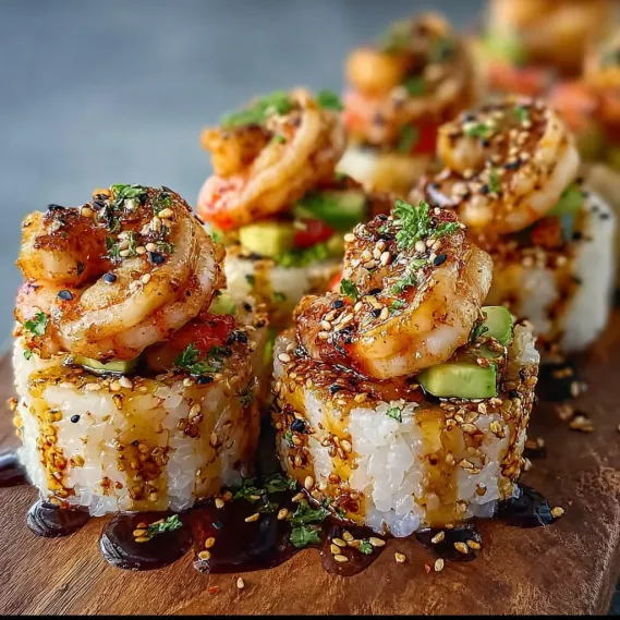 Sushi on a wooden table.