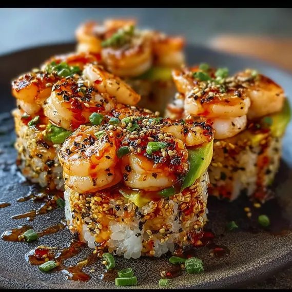 Shrimp and rice on a plate.