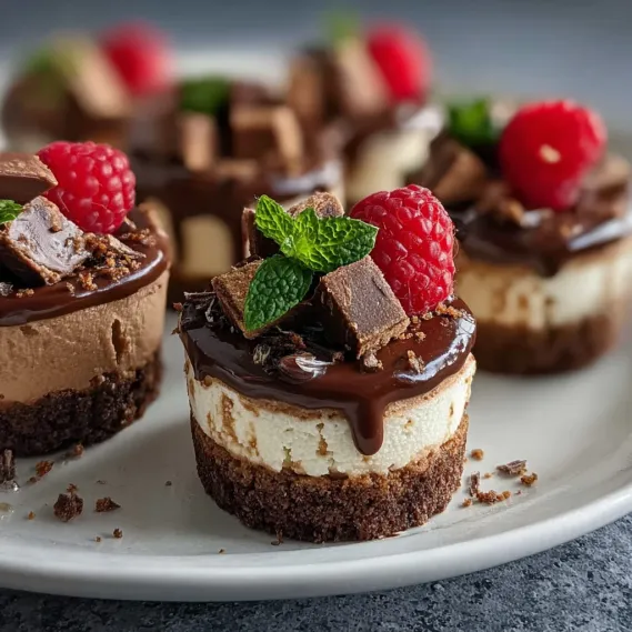 Chocolate cake with raspberries and mint.