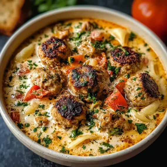 A bowl of meatballs and tomatoes.