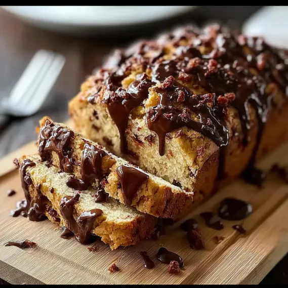 A slice of bread with chocolate drizzled on it.