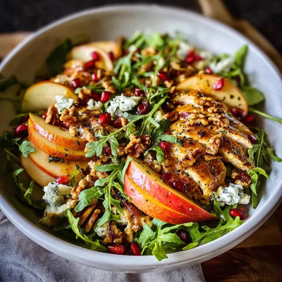 A bowl of salad with apples and walnuts.